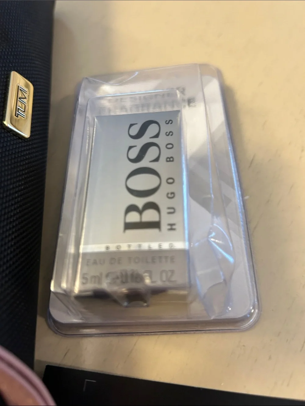 Tumi Black Toiletry & Accessory Pouch with Boss mini fragrance